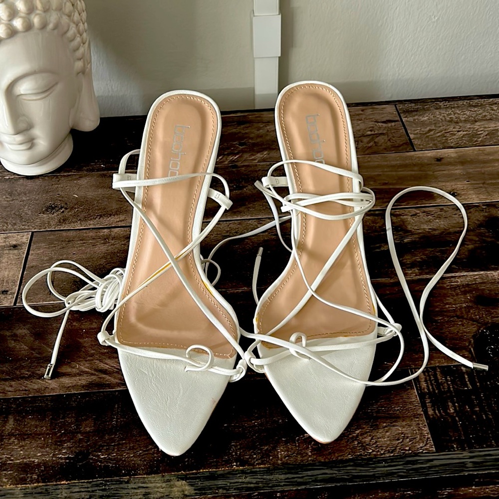 White strappy heels